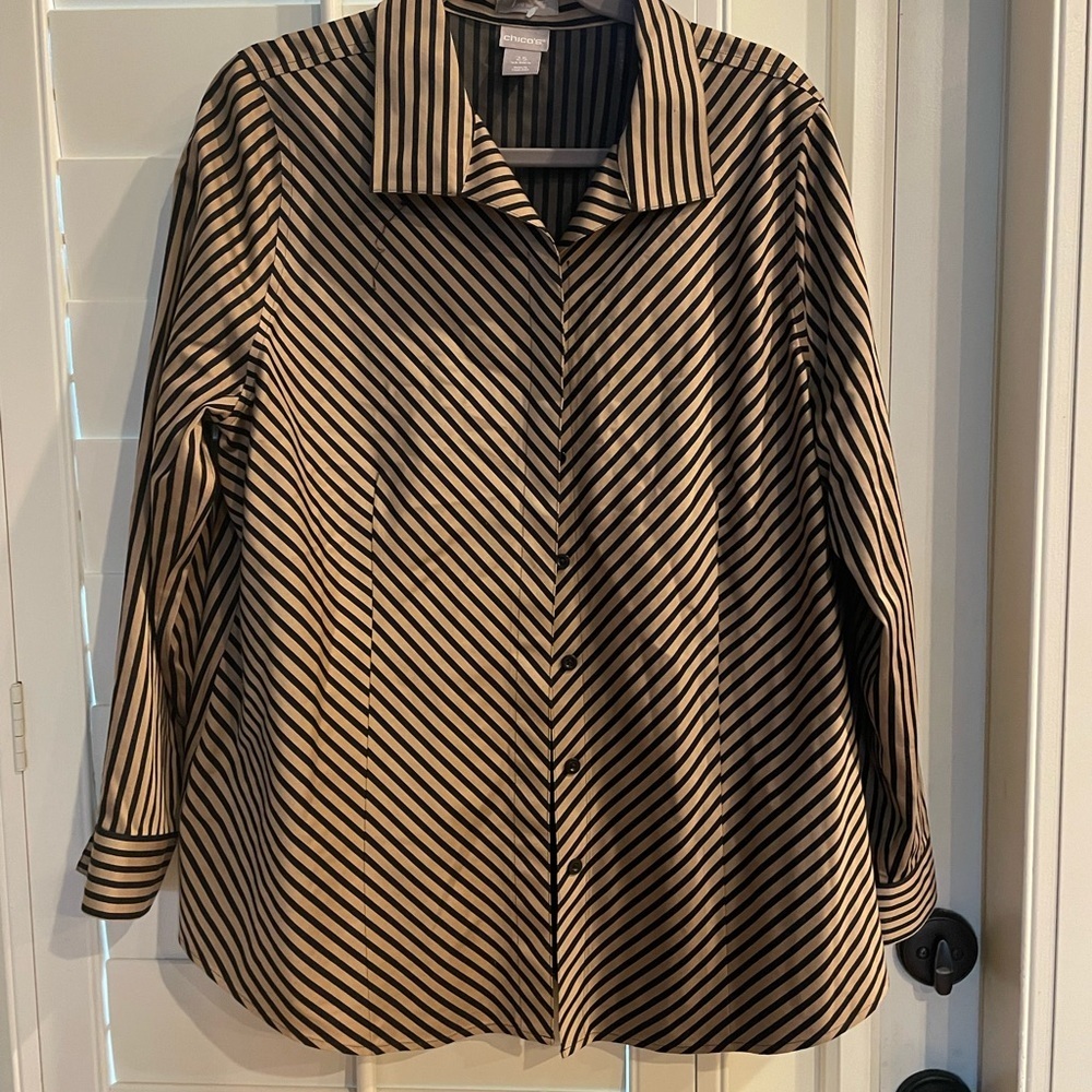 Chicos Women’s Striped Button-Up Shirt 2.5 US 14 XL classy preppy workwear - Picture 4 of 7